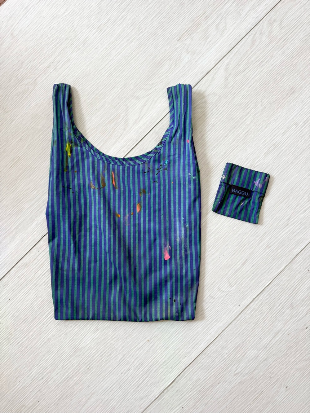 rare baby baggu blue green stripe standard bag ♡